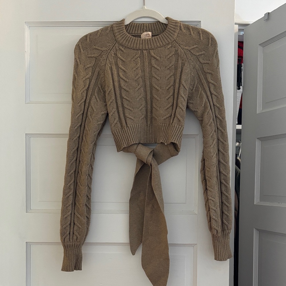Camila Coelho Open Back Cable Knit Sweater- Taupe